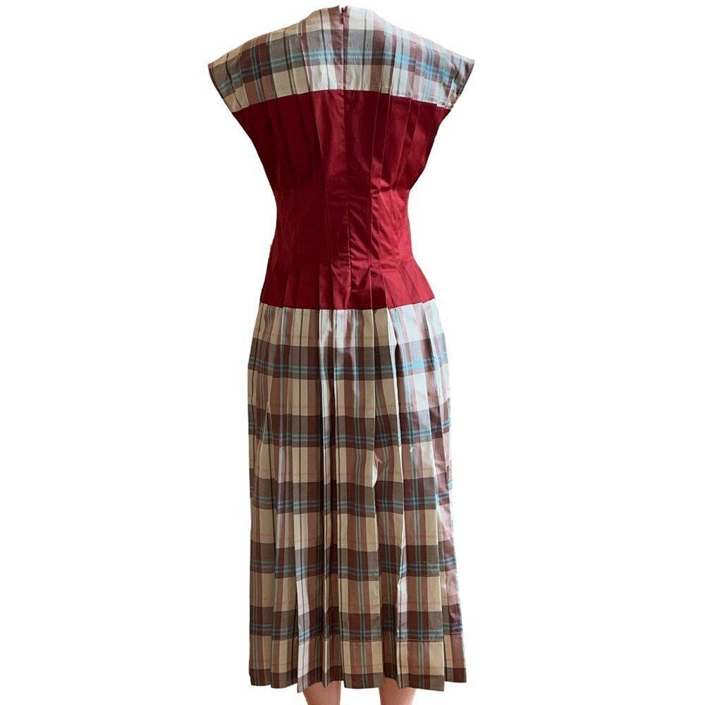T-178. Tory Burch Madras Plaid Silk Clear Dress McCardell Madras Plaid Red US 4 - Picture 8 of 11